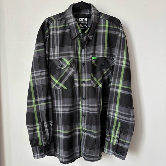 Dixxon Sublime Dark Gray, Black & Green Long Sleeve Flannel Shirt Size 2X - Picture 1 of 11